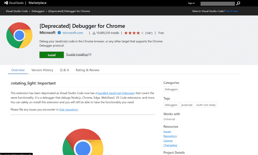 Debugger for chrome