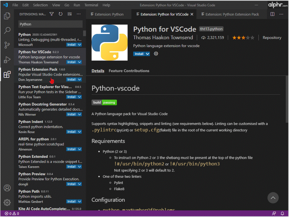 installing vs code extension